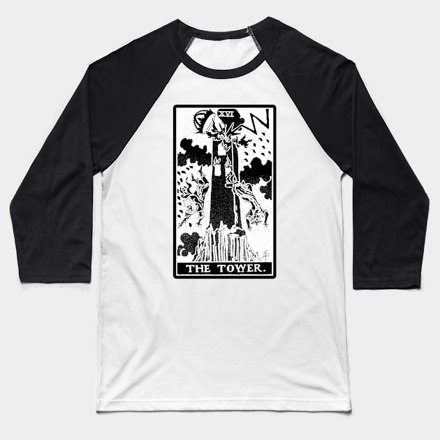 XVI. The Tower Tarot Card | Obsidian and Pearl Baseball T-Shirt by wildtribe